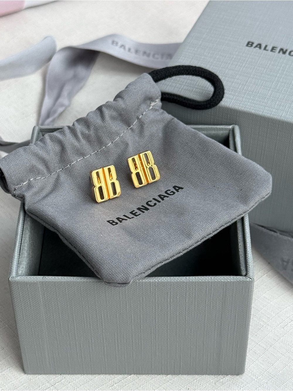 BALENCIAGA Nano XS Gold Stud Earrings in Box